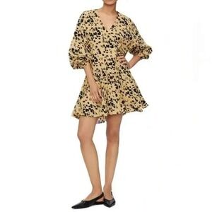 ANINE BING Peyton Cotton Dress‎ in Painterly Leo Leopard Print Size Medium